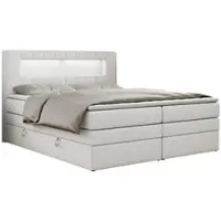 MKS Meble Letto boxspring con testiera LED e topper - GOLD-5-KING - 120x200 cm - Bianco - Media rigidità (H3)