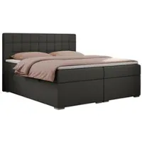 MKS Meble Letto boxspring, letto matrimoniale, letto imbottito con testiera, contenitore - CARMEN - 140x200 - Grigio scuro - Pelle finta - H4