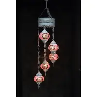 Halay Lampada a sospensione Roos viola, 5 sfere, mosaico turco, lampada da soffitto marocchina, attacco E14, realizzata a mano