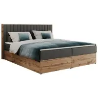 MKS Meble Letto boxspring, due contenitori, set completo con materasso e coprimaterasso - Albero-4 - 160x200 cm - Ecopelle grigio scuro - H4