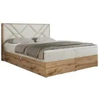 MKS Meble Letto boxspring 200x200 con contenitore, letto imbottito 200x200 con materasso H3, letto boxspring 200x200 con testiera, letto boxspring in legno massello - Gunar - Beige Velvet - H3