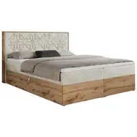 MKS Meble Letto boxspring 200x200 con contenitore, letto imbottito 200x200 con materasso H4, letto boxspring 200x200 con testiera, letto boxspring in legno massello - Nessi - Beige Velvet - H4