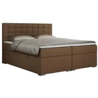 MKS Meble Letto con boxspring 200x200 con contenitore, letto 200x200 con materasso e topper - SUSAN - 200x200 - Marrone - Ecopelle - Altezza 40 cm