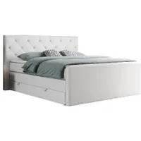 MKS Meble Letto matrimoniale con materasso a multipocket e topper, letto imbottito con contenitore - KING VELEN - 120x200 cm - Bianco - H3