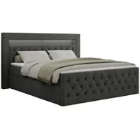 MKS Meble Letto boxspring 200x200 con LED, letto imbottito 200x200 con testiera a LED - Materasso Multipocket H4 - Letto matrimoniale con contenitore - GOLD-9 - 200x200 cm - Strukture - Grigio scuro - H4
