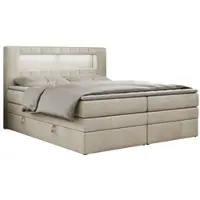 MKS Meble Letto boxspring con testiera LED e topper - GOLD-5-KING - 180x200 cm - Beige - Media rigidità (H3)
