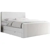 MKS Meble Letto con boxspring, matrimoniale, con materasso a multipocket e due contenitori per biancheria - KING DOREN - 140x200 cm - Bianco - Altezza 40 cm