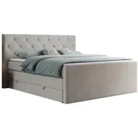 MKS Meble Letto matrimoniale con materasso Multipocket e coprimaterasso, letto boxspring con cassetti - KING VELEN - 200x200 cm - Beige - H3