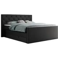 MKS Meble Letto matrimoniale con materasso Multipocket e coprimaterasso, letto boxspring con cassetti - KING VELEN - 200x200 cm - Nero - H4