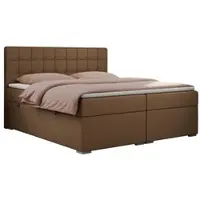 MKS Meble Letto boxspring, letto matrimoniale, letto imbottito con testiera, contenitore - CARMEN - 200x200 - Marrone - Pelle finta - H3