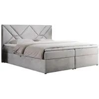 MKS Meble Letto boxspring 120x200 con materasso H4 e contenitore, letto matrimoniale con contenitore e topper, letto imbottito 120x200 con testiera - NEOMI - Grigio chiaro vellutato - H4