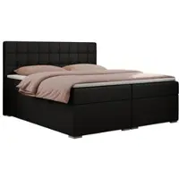 MKS Meble Letto boxspring, letto matrimoniale, letto imbottito con testiera, contenitore - CARMEN - 160x200 - Nero - Pelle finta - H3