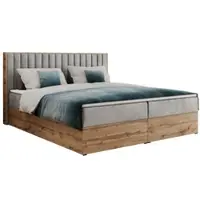 MKS Meble Letto boxspring, due cassetti portaoggetti, set completo con materasso e coprimaterasso - Albero-4 - 180x200 cm - Grigio chiaro vellutato - H3