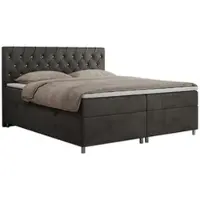 MKS Meble Letto boxspring 180x200 con contenitore, letto boxspring 180x200 con materasso, letto matrimoniale con materasso e topper - Letto imbottito con testiera - ROMA - 180x200 - Grigio scuro - Velvet - H3