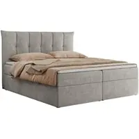 MKS Meble Letto boxspring 140x200 con contenitore e materasso H3, letto imbottito 140x200 con contenitore, letto 140x200 con spazio contenitivo e topper - Premium-10 - Grigio chiaro strutturato