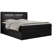 MKS Meble Letto boxspring con testiera LED e topper - GOLD-5-KING - 200x200 cm - Nero - Media rigidità (H3)