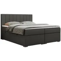 MKS Meble Letto boxspring 160x200, letto 160x200 con materasso e topper, letto boxspring con cassetti, letto matrimoniale - LOPE - 160x200 - Grigio scuro - Pelle finta - H3