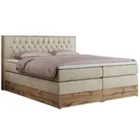 MKS Meble Letto continentale Boxspring AMORE KING con contenitore - 160x200 cm - Materasso H4 - Beige Velluto - Topper T25