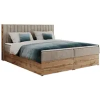 MKS Meble Letto boxspring, due cassetti portaoggetti, set completo con materasso e coprimaterasso - Albero-4 - 160x200 cm - Struttura beige - H4