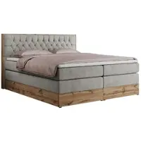 MKS Meble Letto continentale Boxspring AMORE KING con contenitore - 180x200 cm - Materasso H3 - Tessuto strutturato grigio chiaro - Topper T25