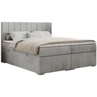 MKS Meble Letto continentale boxspring ALDA con contenitore - 200x200 cm - Rigido H4 | Grigio chiaro Samet - Topper T25
