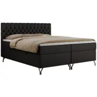 MKS Meble Letto boxspring 180x200, Letto 180x200 con materasso H3, letto boxspring 180x200 con contenitore e topper, letto imbottito 180x200 con piedini - GRIMALDI - 180x200 - Ecopelle nera - H3