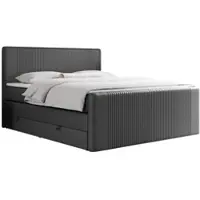 MKS Meble Letto boxspring, letto matrimoniale con materasso a tasche multiple e due contenitori - KING DOREN - 120x200 cm - Grigio scuro - H4