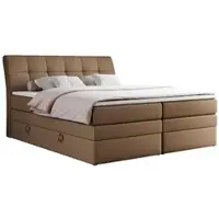 MKS Meble Letto boxspring imbottito con cassetti, materasso Multipcket, letto matrimoniale con testiera - GOLD 10 KING - 200x200 - Pelle finta marrone - H3