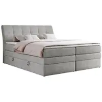 MKS Meble Letto boxspring imbottito con cassetti, materasso Multipcket, letto matrimoniale con testiera - GOLD 10 KING - 200x200 - Grigio chiaro testurizzato - H3