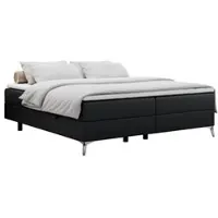 MKS Meble Boxspring senza testiera LESS su piedini alti con vano contenitore - 180x200 cm - Materasso H3 | Ecopelle nera - Topper T25
