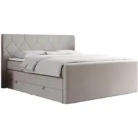 MKS Meble Letto boxspring con materasso matrimoniale, due cassetti portaoggetti, coprimaterasso, per camera da letto - KING EIGAR - 120x200 cm - Beige - H4