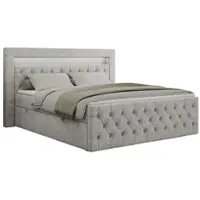 MKS Meble Letto boxspring 200x200 con LED, letto imbottito 200x200 con testiera a LED - Materasso Multipocket H4 - Letto matrimoniale con contenitore - GOLD-9 - 200x200 cm - Strukture - Grigio chiaro - H4