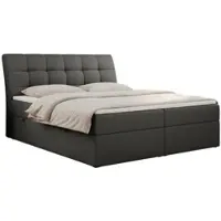 MKS Meble Letto boxspring 160x200 con materasso, letto con materasso Multipocket - H4 e topper, letto imbottito 160x200 con contenitore e testiera, DIEGOS - 160x200 - Grigio scuro - Ecopelle - H4