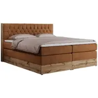 MKS Meble Letto continentale Boxspring AMORE KING con contenitore - 140x200 cm - Materasso H4 - Tessuto strutturato arancione - Topper T25