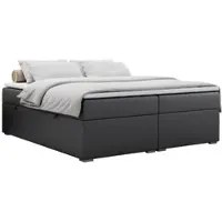 MKS Meble Boxspring senza testiera BESS con vano contenitore - 140x200 cm - Multipocket H3 | Ecopelle grigia - Topper T25