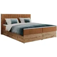 MKS Meble Letto boxspring, due cassetti portaoggetti, set completo con materasso e coprimaterasso - Albero-4 - 120x200 cm - Struttura arancione - H4