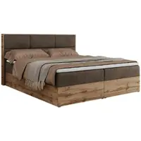 MKS Meble Letto boxspring, letto matrimoniale con contenitore e materasso a tasche multiple, letto imbottito con testiera, struttura in rovere - Albero-2 - 160x200 cm - Velluto marrone - H3