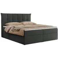 MKS Meble Letto boxspring 180x200 con contenitore e materasso H3, letto imbottito 180x200 con contenitore, letto 180x200 con spazio contenitivo e topper - Premium-10 - Grigio scuro strutturato