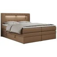 MKS Meble Letto boxspring con testiera LED e topper - GOLD-5-KING - 160x200 cm - Marrone - Rigido (H4)