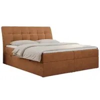 MKS Meble Letto boxspring 160x200 con materasso, letto con materasso Multipocket - H4 e topper, letto imbottito 160x200 con contenitore e testiera, DIEGOS - 160x200 - Arancione - Struttura - H4