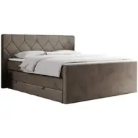 MKS Meble Letto boxspring con materasso matrimoniale, due cassetti portaoggetti, coprimaterasso, per camera da letto - KING EIGAR - 140x200 cm - Marrone - H4