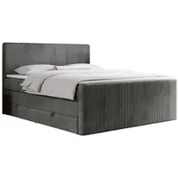 MKS Meble Letto boxspring, letto matrimoniale con materasso a tasche multiple e due contenitori - KING DOREN - 160x200 cm - Grigio scuro - H4