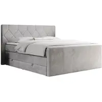 MKS Meble Letto boxspring con materasso matrimoniale, due cassetti portaoggetti, coprimaterasso, per camera da letto - KING EIGAR - 180x200 cm - Grigio chiaro - H4