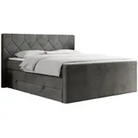 MKS Meble Letto boxspring con materasso matrimoniale, due cassetti portaoggetti, coprimaterasso, per camera da letto - KING EIGAR - 120x200 cm - Grigio scuro - H4