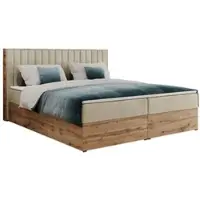 MKS Meble Letto boxspring, due cassetti portaoggetti, set completo con materasso e coprimaterasso - Albero-4 - 120x200 cm - Velluto beige - H3