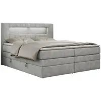 MKS Meble Letto boxspring con testiera LED e topper - GOLD-5-KING - 120x200 cm - Grigio chiaro - Media rigidità (H3)