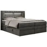MKS Meble Letto boxspring con testiera LED e topper - GOLD-5-KING - 160x200 cm - Grigio scuro - Rigido (H4)