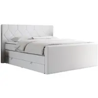 MKS Meble Letto con boxspring e due materassi matrimoniali, dotato di due contenitori per biancheria, topper e ideale per la camera da letto. Modello KING EIGAR, dimensioni 200x200 cm, colore bianco, altezza H4
