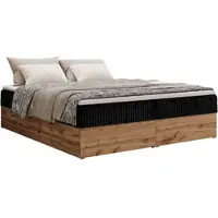 MKS Meble Letto continentale senza testiera Wood Zero 140x200 cm Media rigidità (H3) | Nero Velluto a coste | Topper T25