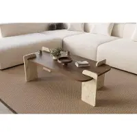 Skye Decor , tavolino moderno (noce e travertino), 120 x 60 x 35 cm | Pannello truciolare rivestito al 100% in melamina | Smontato, ideale per salotti eleganti e arredi moderni.